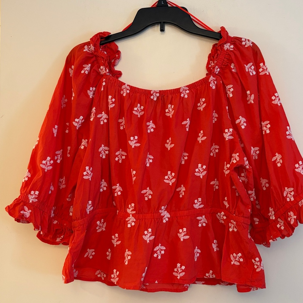 3 for $25! CeCe Women’s Red Floral Embroidered Bohemian Peasant Top, size XL - Picture 4 of 5